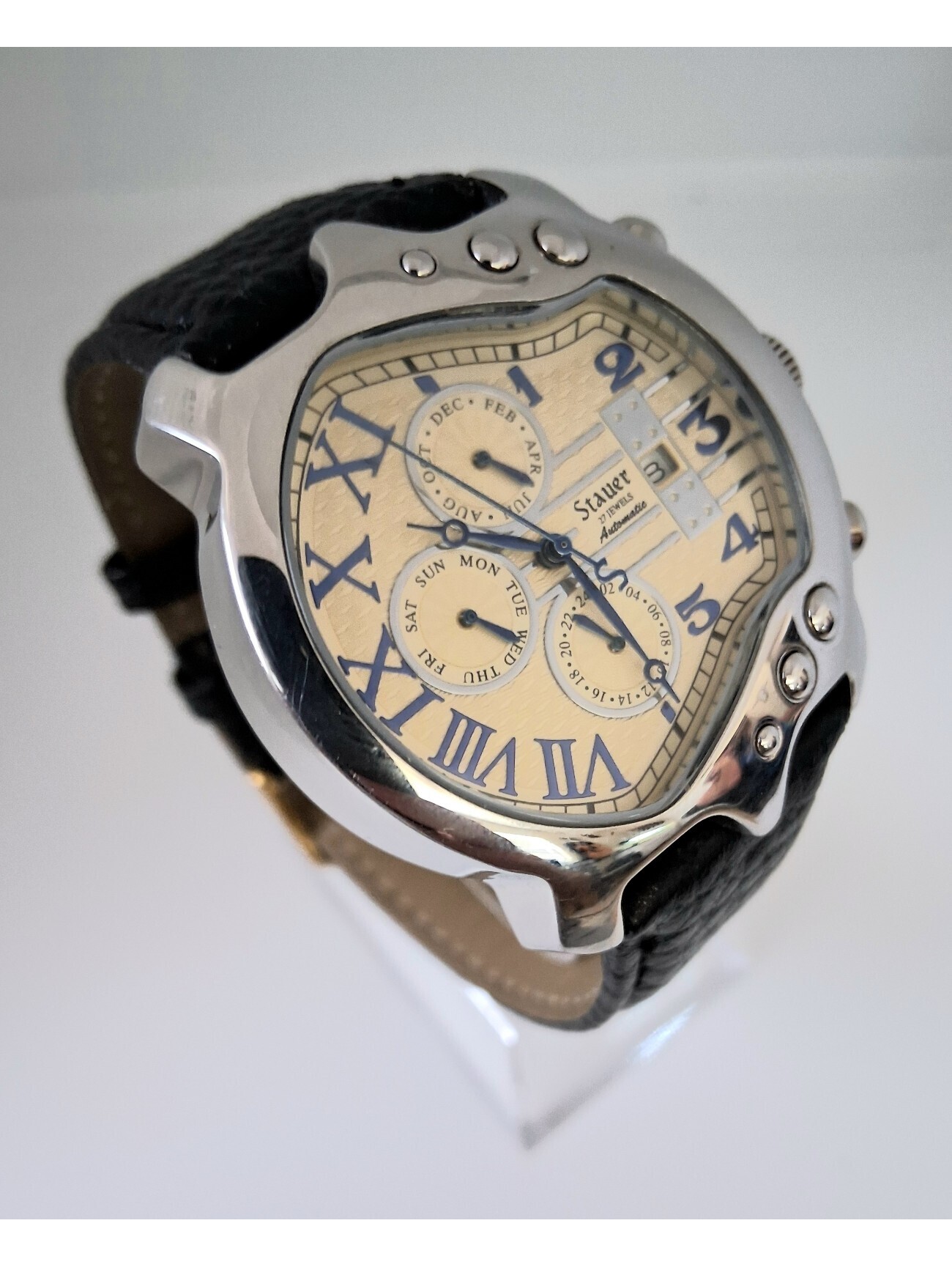 Stauer Guitar Automatic Chronograph Leather Watch Rare